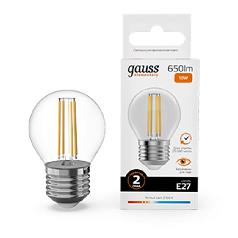 Лампа светодиодная   Filament Elementary Шар 10W 650lm 2700К Е27 LED 1/10/100