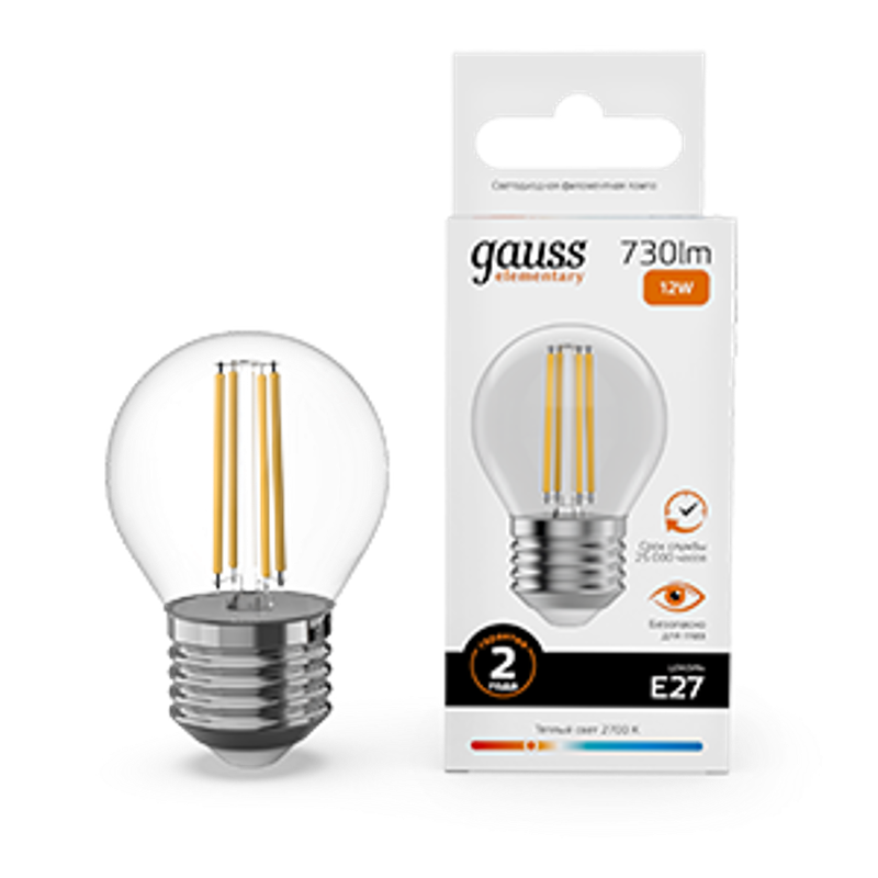 Лампа светодиодная   Filament Elementary Шар 12W 730lm 2700К Е27 LED 1/10/100