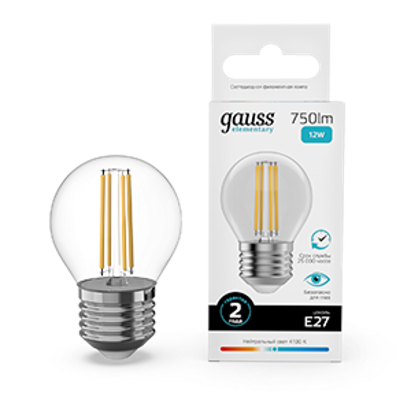 Лампа светодиодная   Filament Elementary Шар 12W 750lm 4100К Е27 LED 1/10/100