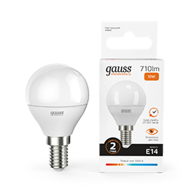 Лампа светодиодная LED 10Вт E14 220В 2700К Elementary шар