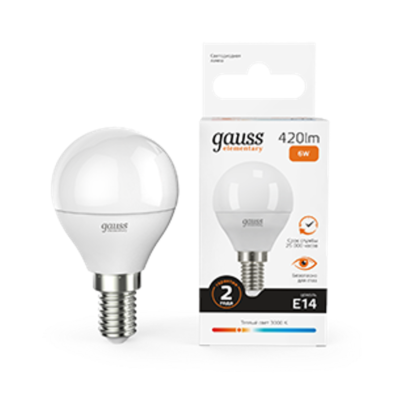Лампа светодиодная LED 6Вт E14 220В 2700К Elementary шар