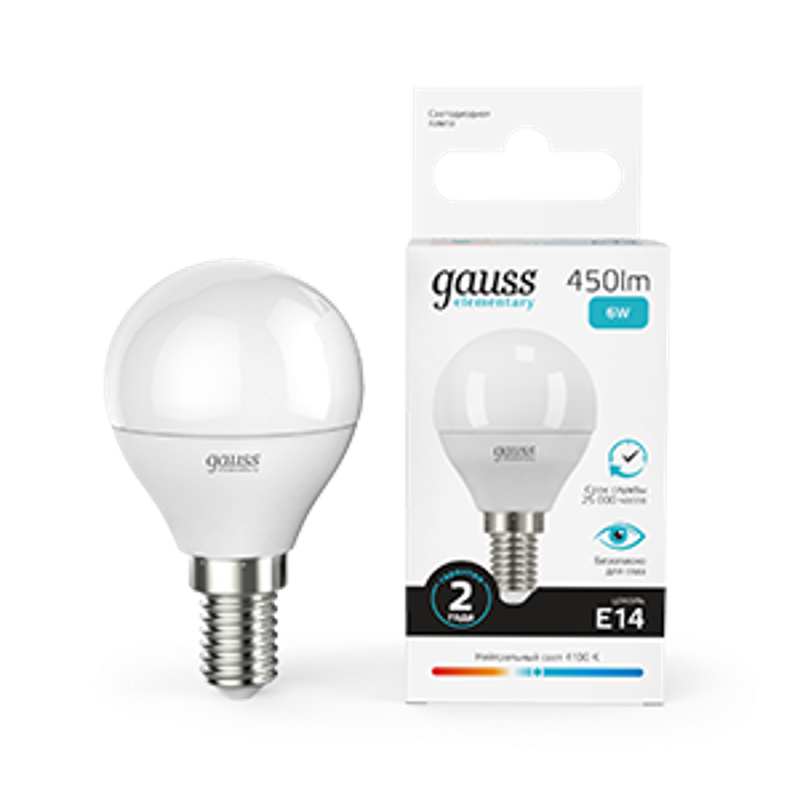 Лампа светодиодная LED 6Вт E14 220В 4100К Elementary шар