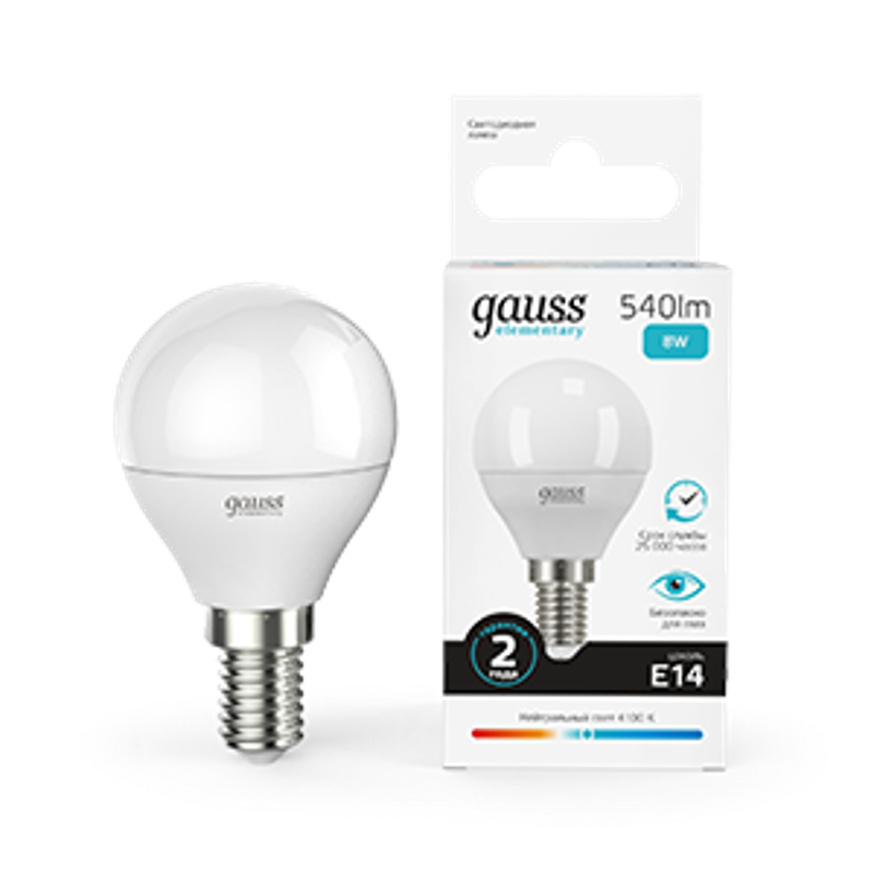 Лампа светодиодная LED 8Вт E14 220В 4100К Elementary шар
