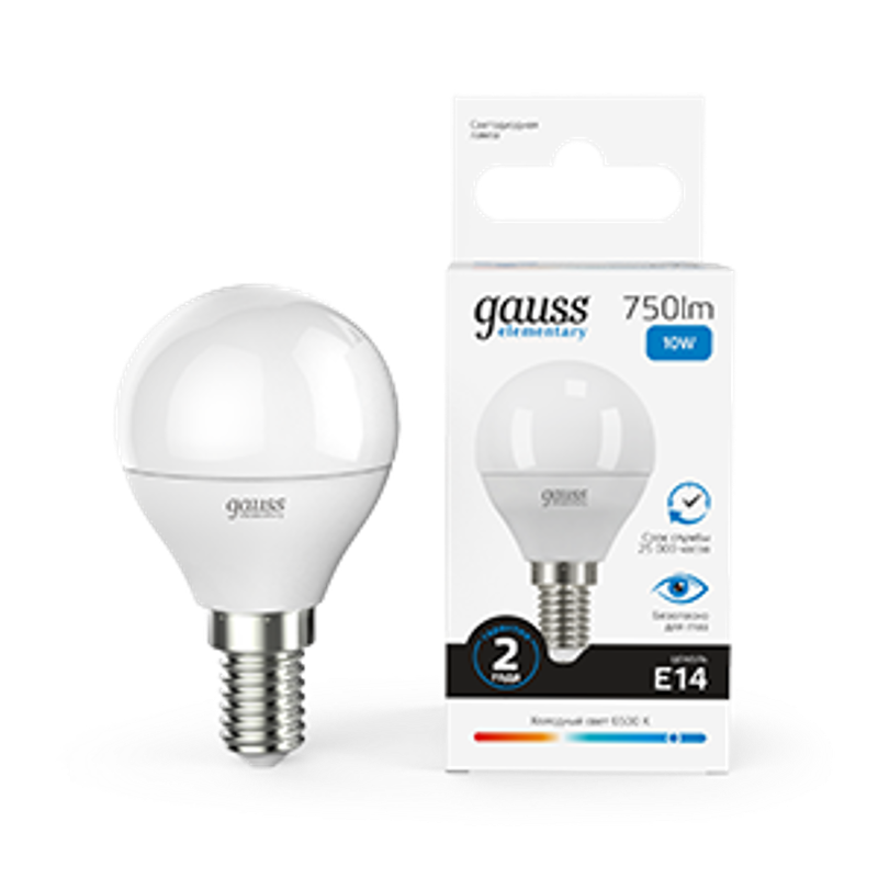 Лампа светодиодная Elementary Шар 10W 750lm 6500K Е14 LED 1/10/100