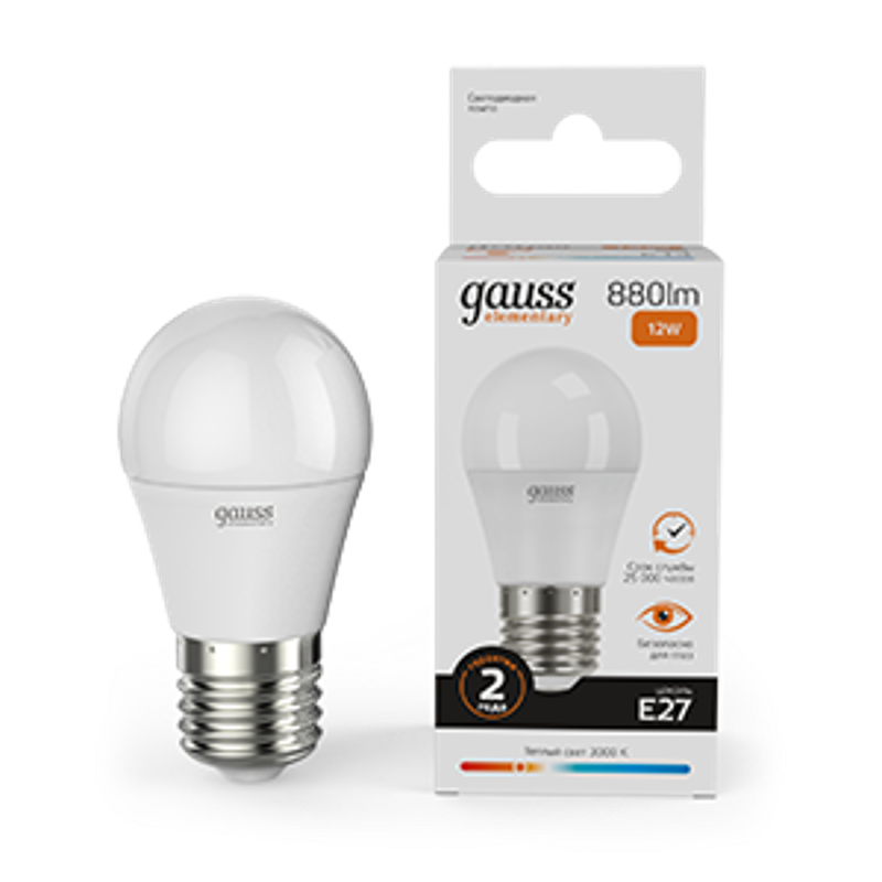 Лампа светодиодная LED Elementary Шар 12W 880lm E27 3000K