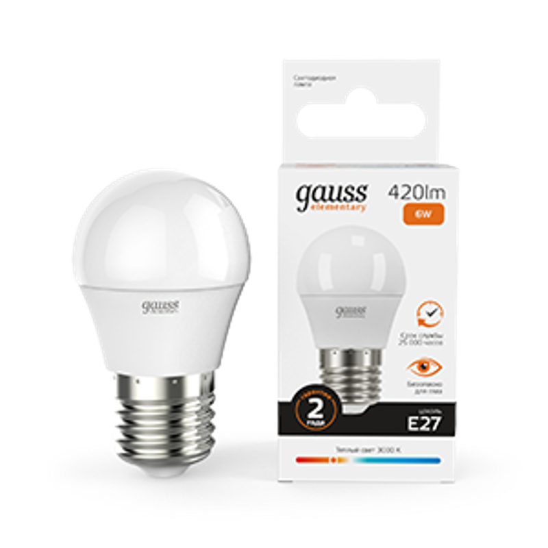 Лампа светодиодная LED 6Вт E27 220В 2700К Elementary шар