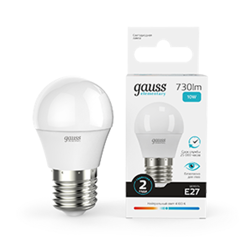 Лампа светодиодная LED Elementary Шар 10W E27 730lm 4100K