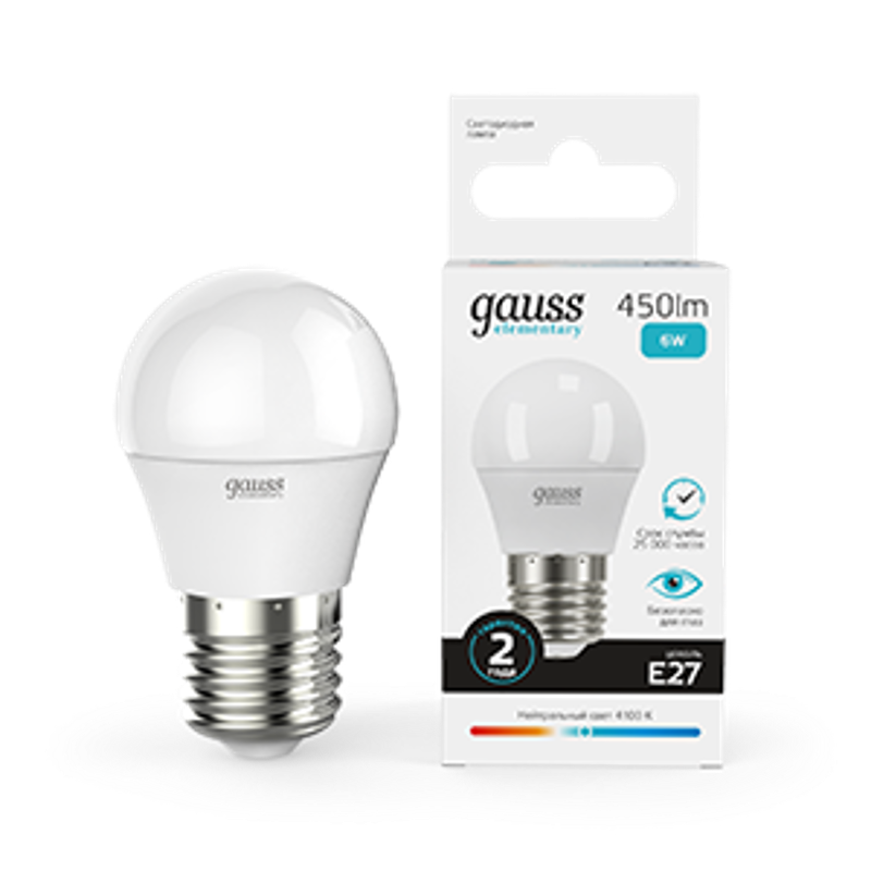 Лампа светодиодная LED 6Вт E27 220В 4100К Elementary шар