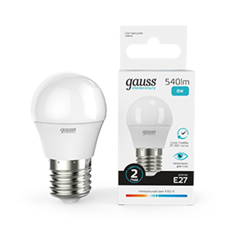 Лампа светодиодная LED 8Вт E27 220В 4100К Elementary шар