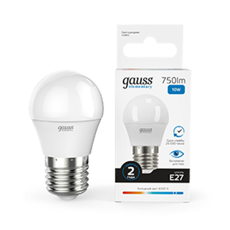 Лампа светодиодная Elementary Шар 10W 750lm 6500K Е27 LED 1/10/100