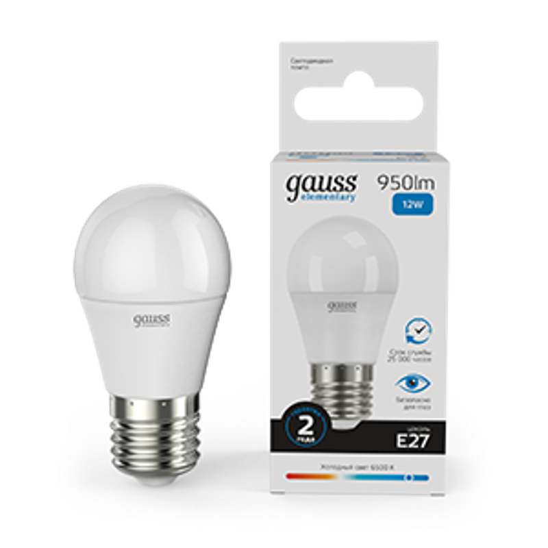 Лампа светодиодная Elementary Шар 12W 950lm 6500K Е27 LED 1/10/100