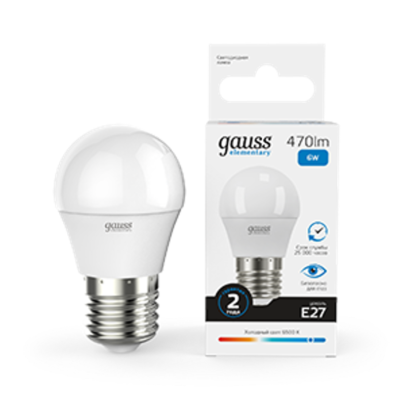 Лампа светодиодная LED 6Вт E27 220В 6500К Elementary шар
