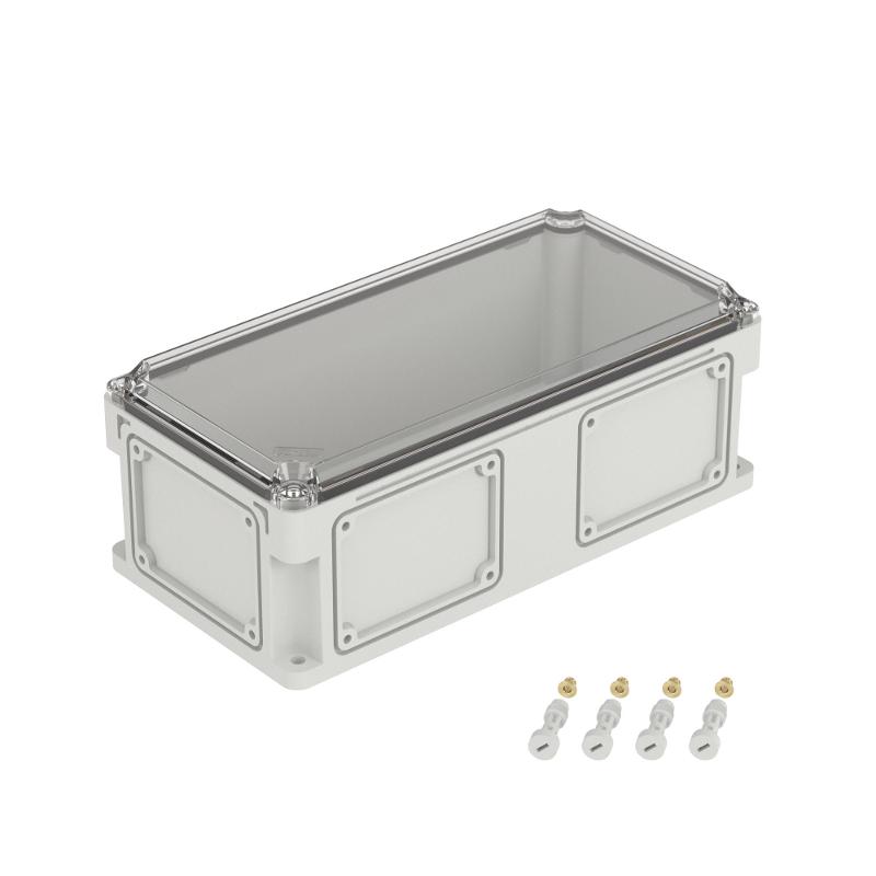 Корпус пластиковый RAM box IP67 400х200х146 мм (высота крышки 21) стенка с выбивными фланцами прозрачная крышка