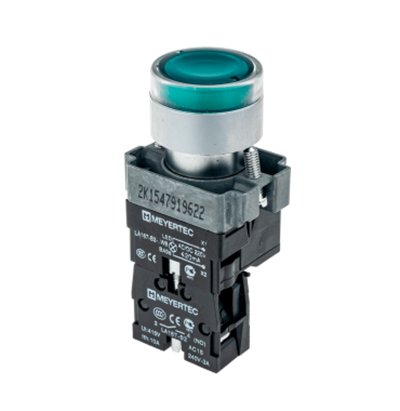 Кнопка с LED подсветкой, зеленая, 24V AC/DC, 1NO, металл MTB2-BW3361