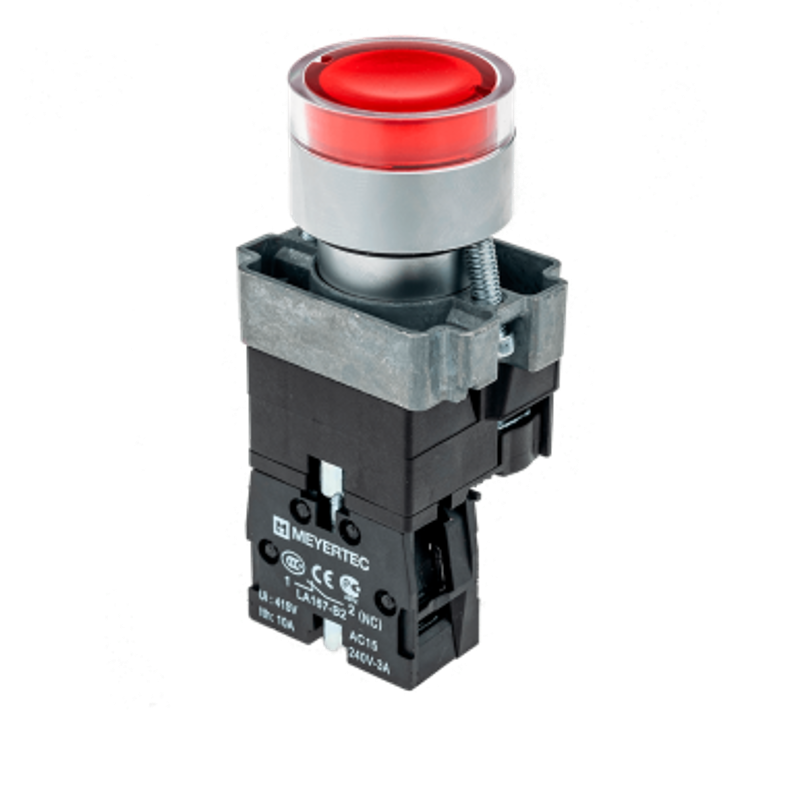 Кнопка с LED подсветкой, красная, 24V AC/DC, 1NC, металл MTB2-BW3461