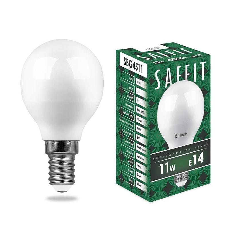 Лампа светодиодная SBG4511 11W 4000K 230V E14 G45