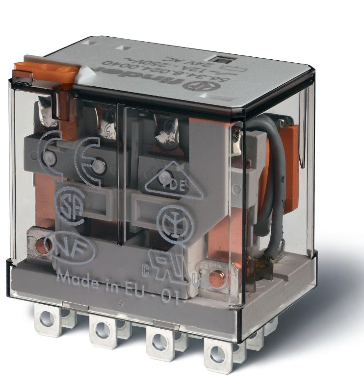 Миниатюрное силовое электромеханическое реле; монтаж в розетку или наконечники Faston (4.8х0.5мм); 4CO 12A