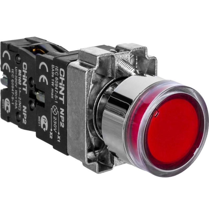 Кнопка управления NP2-BW3461 1НО красная AC/DC230В(LED) IP40 (R)