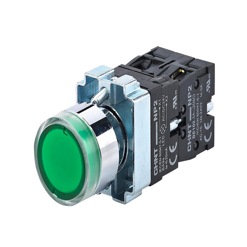 Кнопка управления NP2-BW3365 1НО+1НЗ зеленая AC/DC230В(LED) IP40