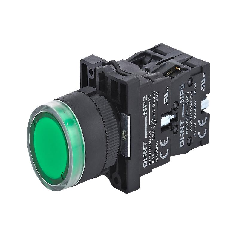 Кнопка управления NP2-EW3365 1НО+1НЗ зеленая AC/DC230В(LED), IP40 (R)