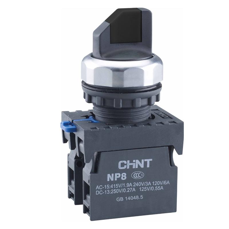 Переключатель без подсветки NP8-11X/21, 2 положения с фиксацией, чёрная 1НО+1НЗ IP65 (R)