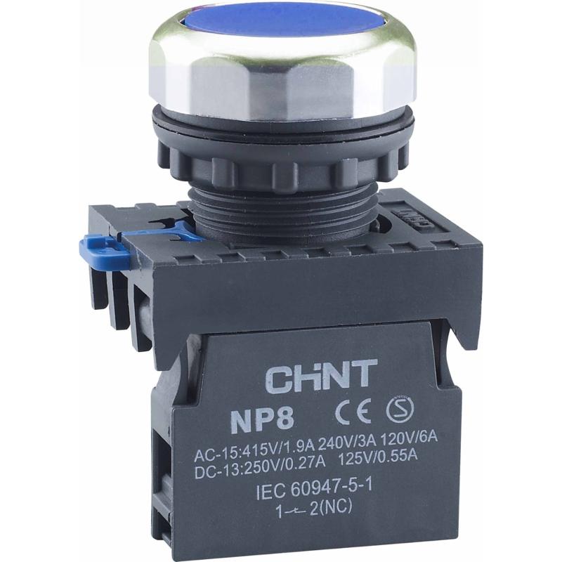 Кнопка управления NP8-03BN/6 без подсветки, самовозв., синий 3НЗ, IP65 (R)