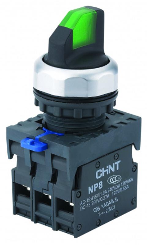 Переключатель с подсветкой NP8-11XD/221, 2 положения с самовозвратом, 1НО+1НЗ бел. AC110В-230В(LED)