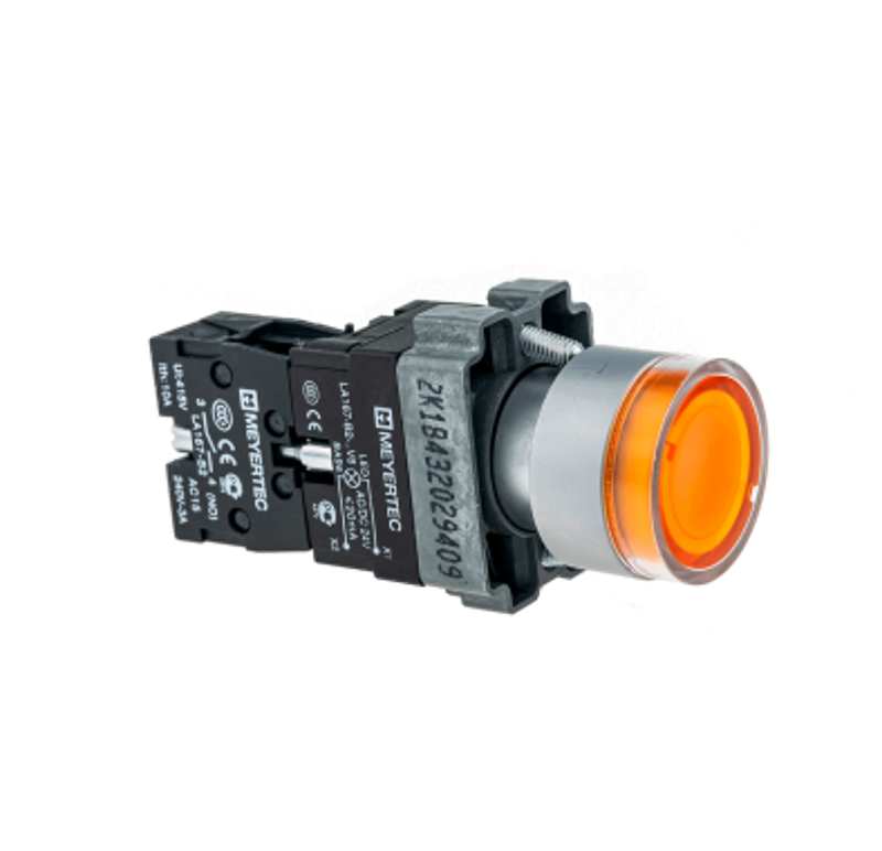 Кнопка с LED подсветкой, желтая, 24V AC/DC, 1NO, мет. MTB2-BW3561
