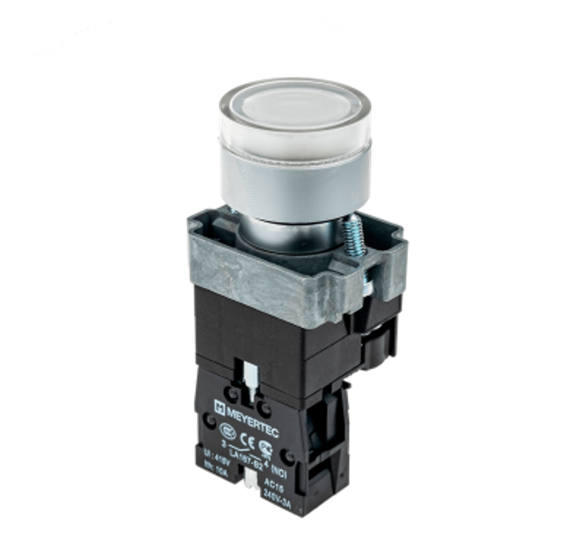 Кнопка с LED подсветкой, белая, 220V AC/DC, 1NO, мет. MTB2-BW3163