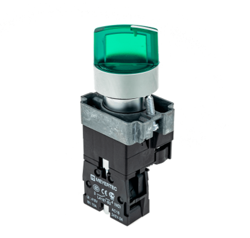 Переключатель с LED подсветкой, 24V AC/DC , зеленый, 3 полож. 1NO, фикс., мет. MTB2-BK3361