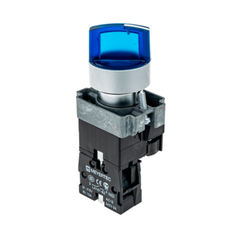 Переключатель с LED подсветкой, 24V AC/DC , синий, 3 полож. 1NO, фикс., мет. MTB2-BK3661