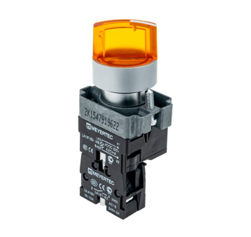 Переключатель с LED подсветкой, 220V AC/DC, желтый, 3 полож. 1NO, фикс., мет. MTB2-BK3563