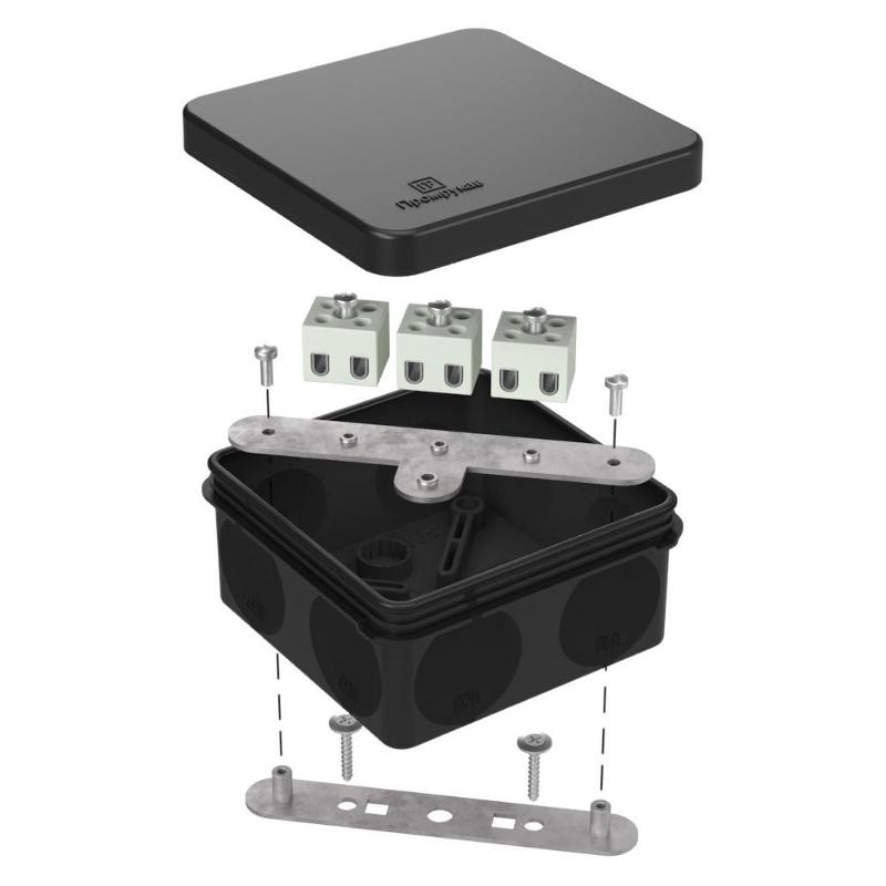 Коробка огнестойкая для о/п двухкомпонентная 60-0210-FR2.5-6 Е15-Е120 RAL9005 80х80х40 (44 шт/кор) черная