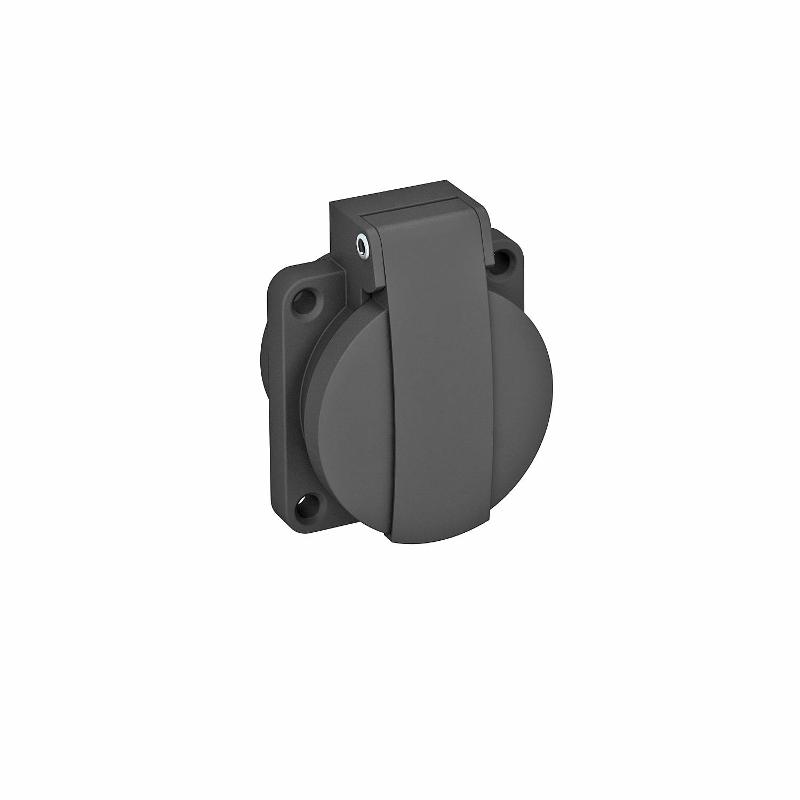 Розетка силовая 0° с крышкой, IP44, 16А, 250В (для блока питания VH 50x61 мм) черная. Тип: ASD-D0 SW