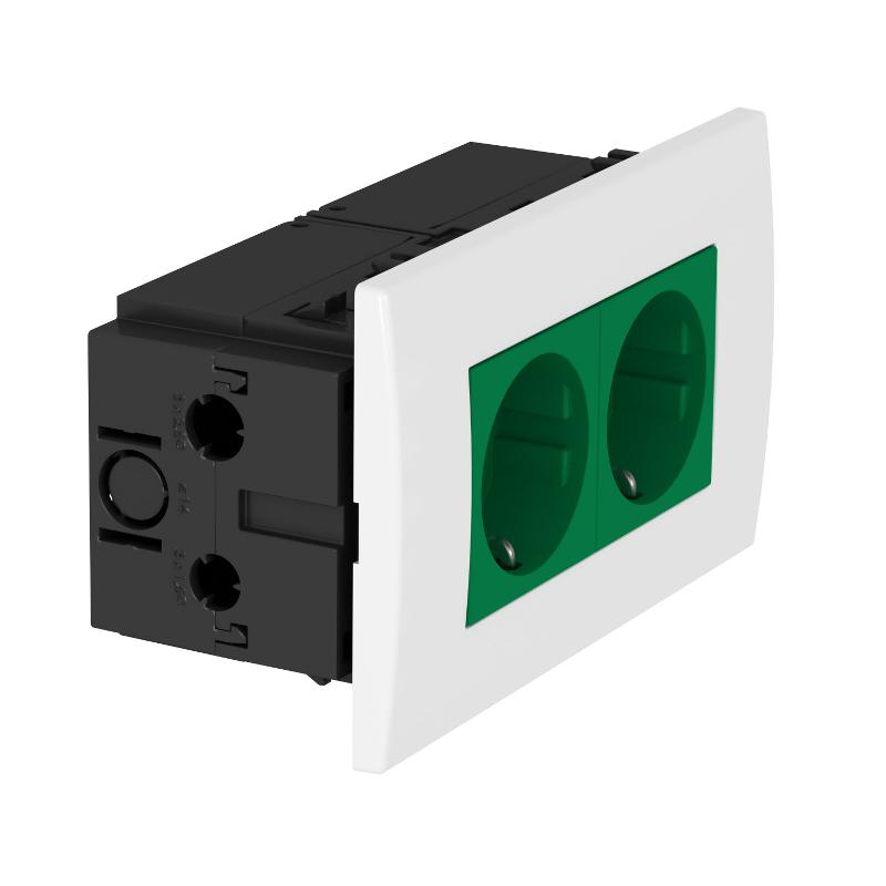 Укомплектованный розеточный блок AR45 (2xModul45,84x140x59 мм,зеленый) (SDE-RW D0GN2)