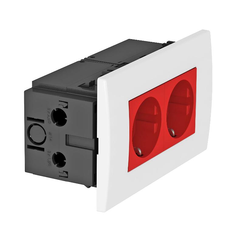 Укомплектованный розеточный блок AR45 (2xModul45,84x140x59 мм,красный) (SDE-RW D0RT2)