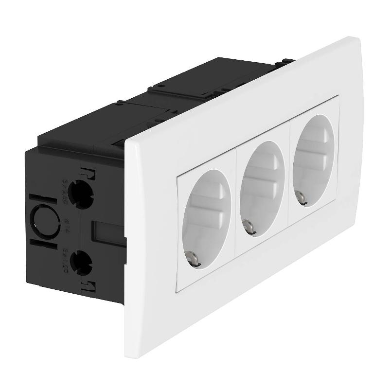 Укомплектованный розеточный блок AR45 (3xModul45,84x185x59 мм,белый) (SDE-RW D0RW3)