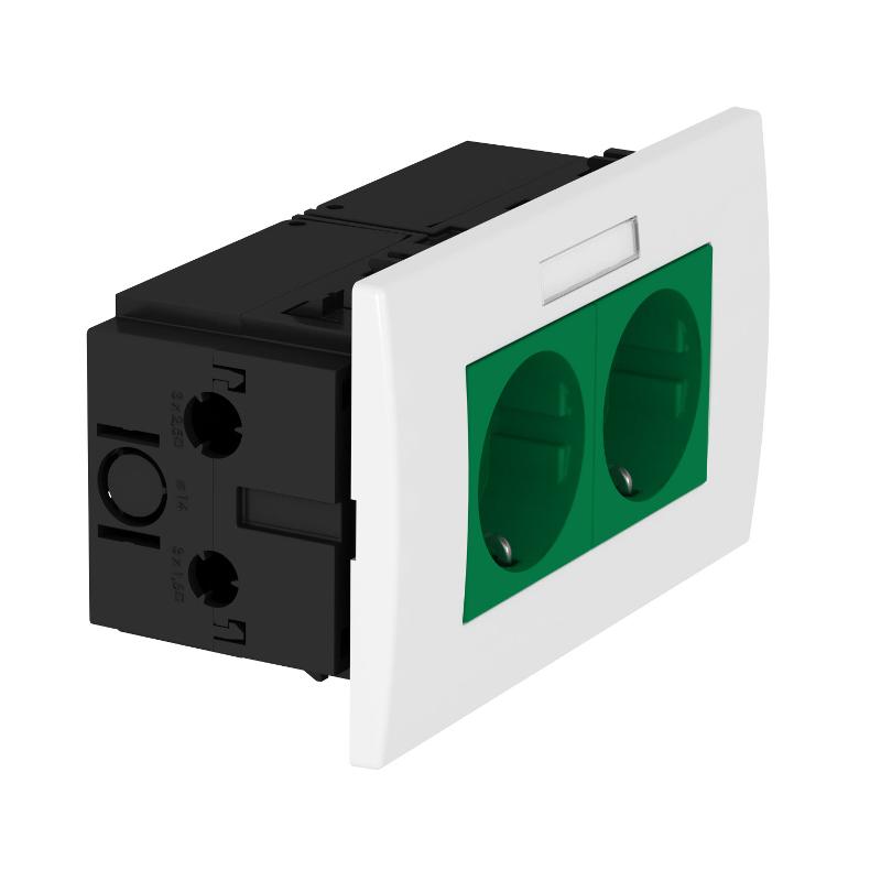 Укомплектованный розеточный блок AR45 (марк.,2xModul45,84x140x59 мм,зеленый) (SDE-RW D0GN2B)