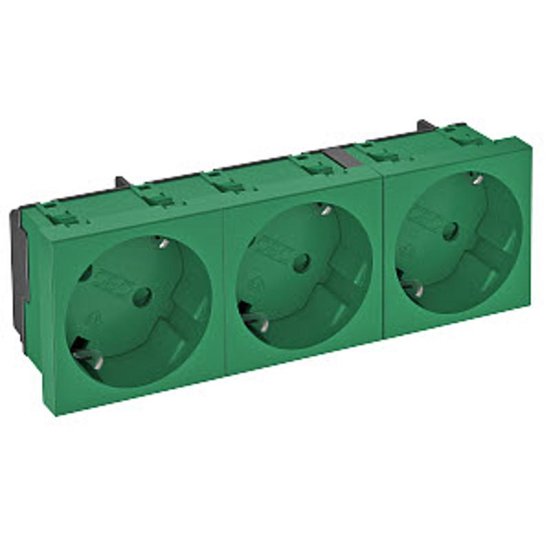 Розетка 3х2К+3 под углом 33° шторки 16А 250В (45х135 мм - 3 модуля Modul45) зеленая