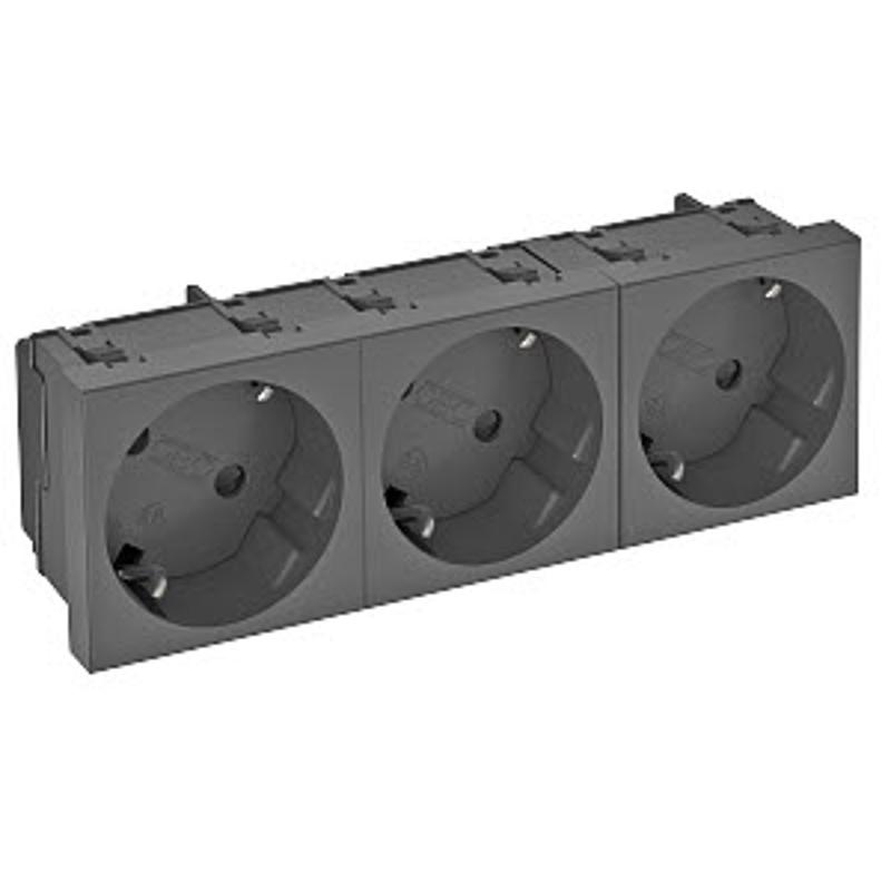 Розетка 3х2К+3 под углом 33° шторки 16А 250В (45х135 мм - 3 модуля Modul45) черная