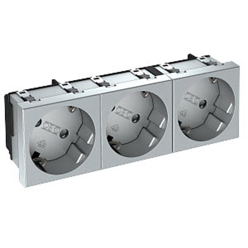 Розетка 3х2К+3 под углом 33° шторки 16А 250В (45х135 мм - 3 модуля Modul45) алюминиевый лак
