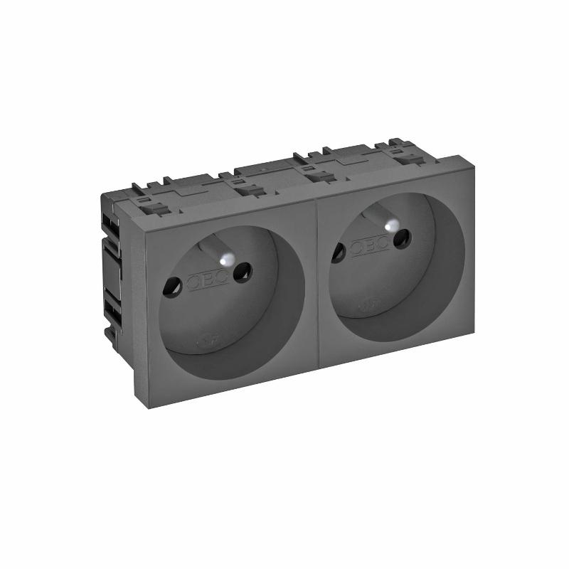 Розетка двойная 0° франц. стандарт 250 В, 16A (черный) (STD-F0 SWGR2)