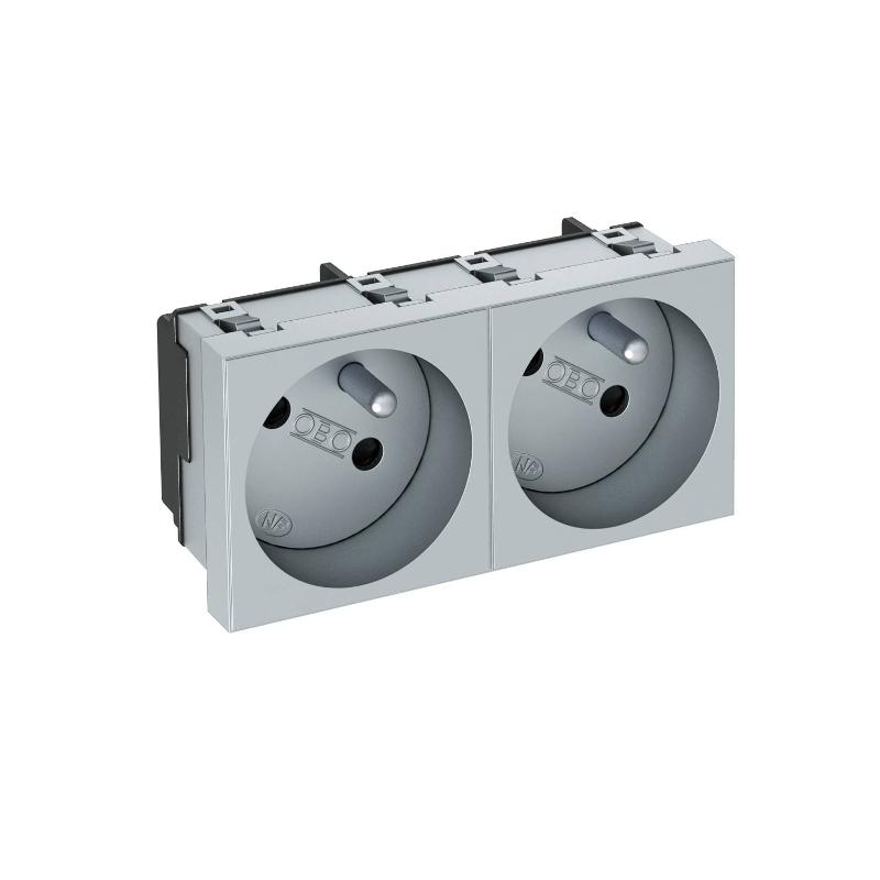 Розетка двойная 33° франц. стандарт, 250 В, 16A (серебристый) (STD-F3 AL2)