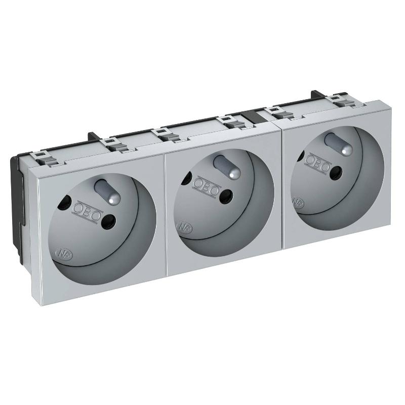 Розетка тройная 33° франц. стандарт, 250 В, 16A (серебристый) (STD-F3 AL3)