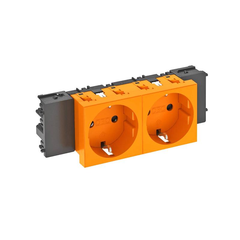 Розетка двойная 0° Modul45connect с з/к, 250 В, 16A (оранжевый) (STD-D0C ROR2)