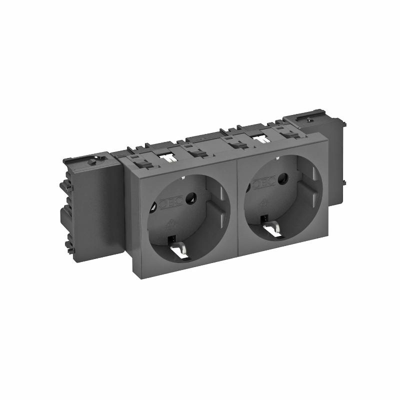 Розетка двойная 0° Modul45connect с з/к, 250 В, 16A (черный) (STD-D0C SWGR2)