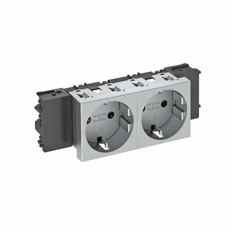 Розетка двойная 0° Modul45connect с з/к, 250 В, 16A (серебристый) (STD-D0C AL2)