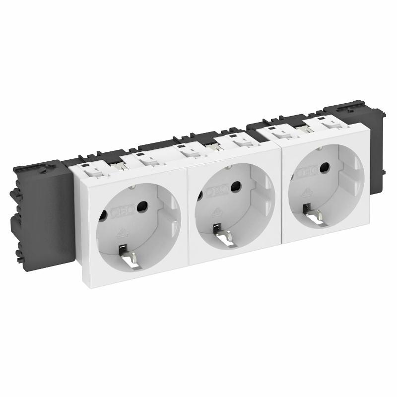 Розетка тройная 0° Modul45connect с з/к, 250 В, 16A (белый) (STD-D0C RW3)