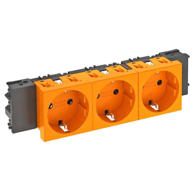 Розетка тройная 0° Modul45connect с з/к, 250 В, 16A (оранжевый) (STD-D0C ROR3)
