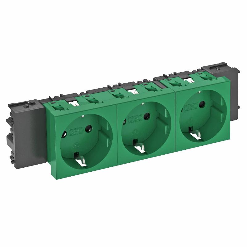 Розетка тройная 0° Modul45connect с з/к, 250 В, 16A (зеленый) (STD-D0C MZGN3)